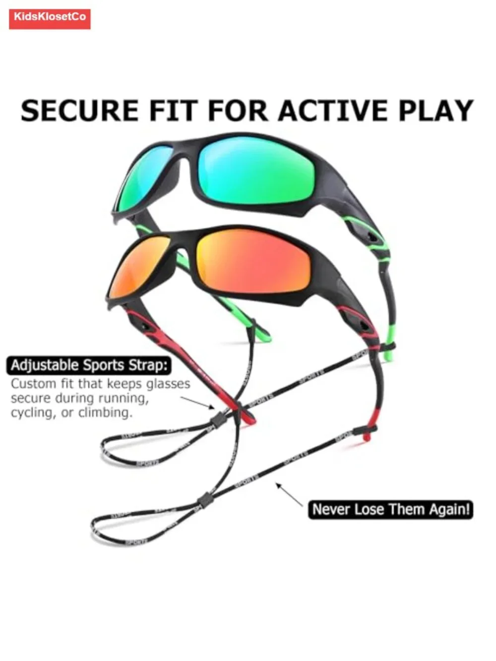 Unbreakable Flexible Polarized Sports Sunglasses with Strap for Youth Baseball